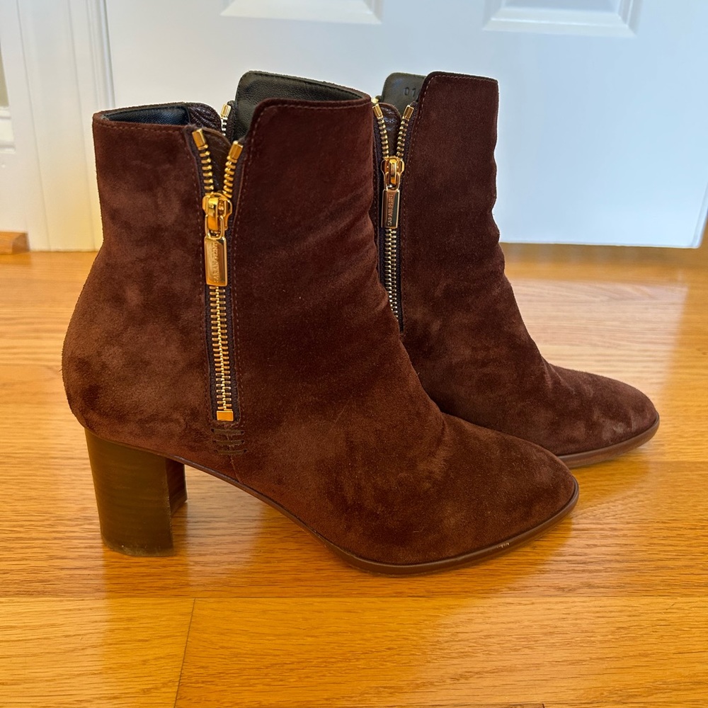 SARAH FLINT Brown Suede Perfect Zip Ankle Boots Size 39.